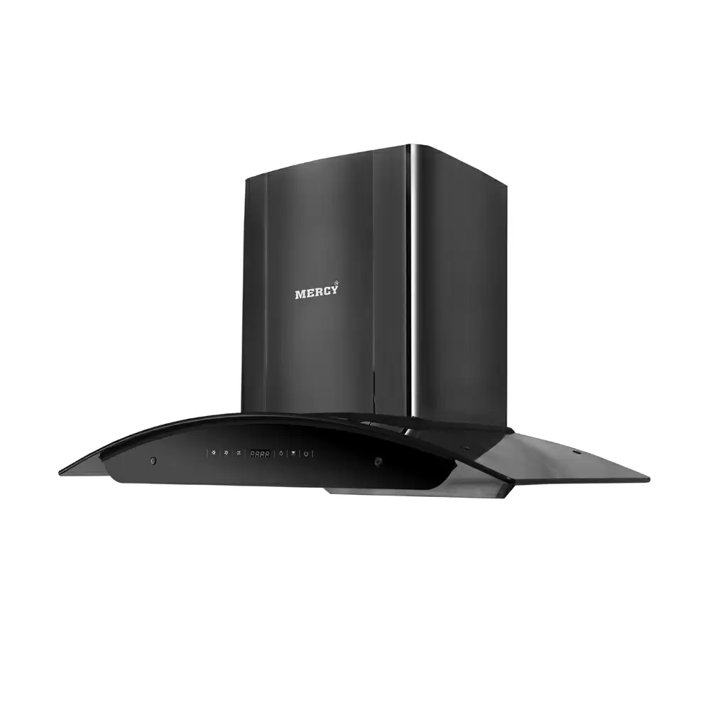 Mercy Privilege 90 cm Auto Clean Filterless Curved Glass Wall Mounted Kitchen Chimney, Suction Capacity 1350 m³/hr - Black Matt (1 Year Warranty)