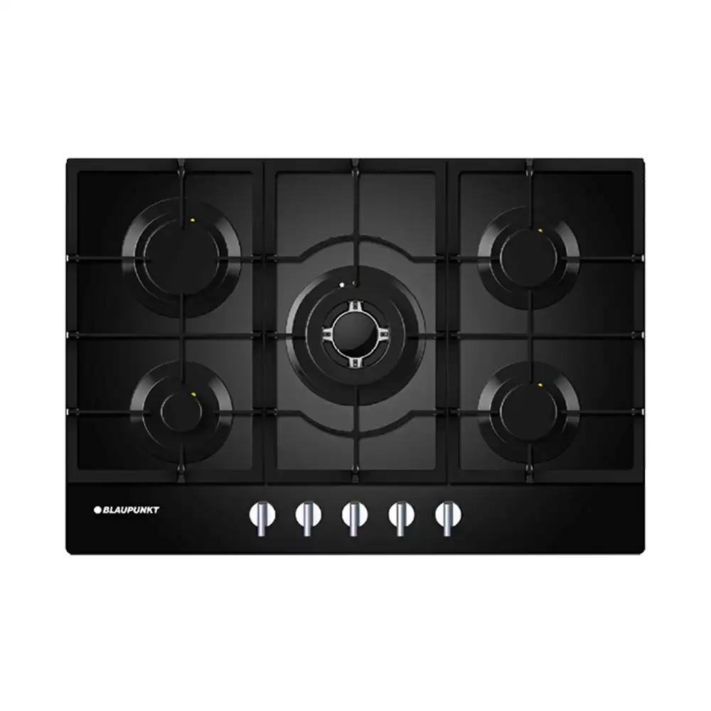 Hettich 5GB 72290IN 75 cm 5 Brass Burner Auto Ignition Glass Top Built-in Hob - Black (2 Year Warranty)