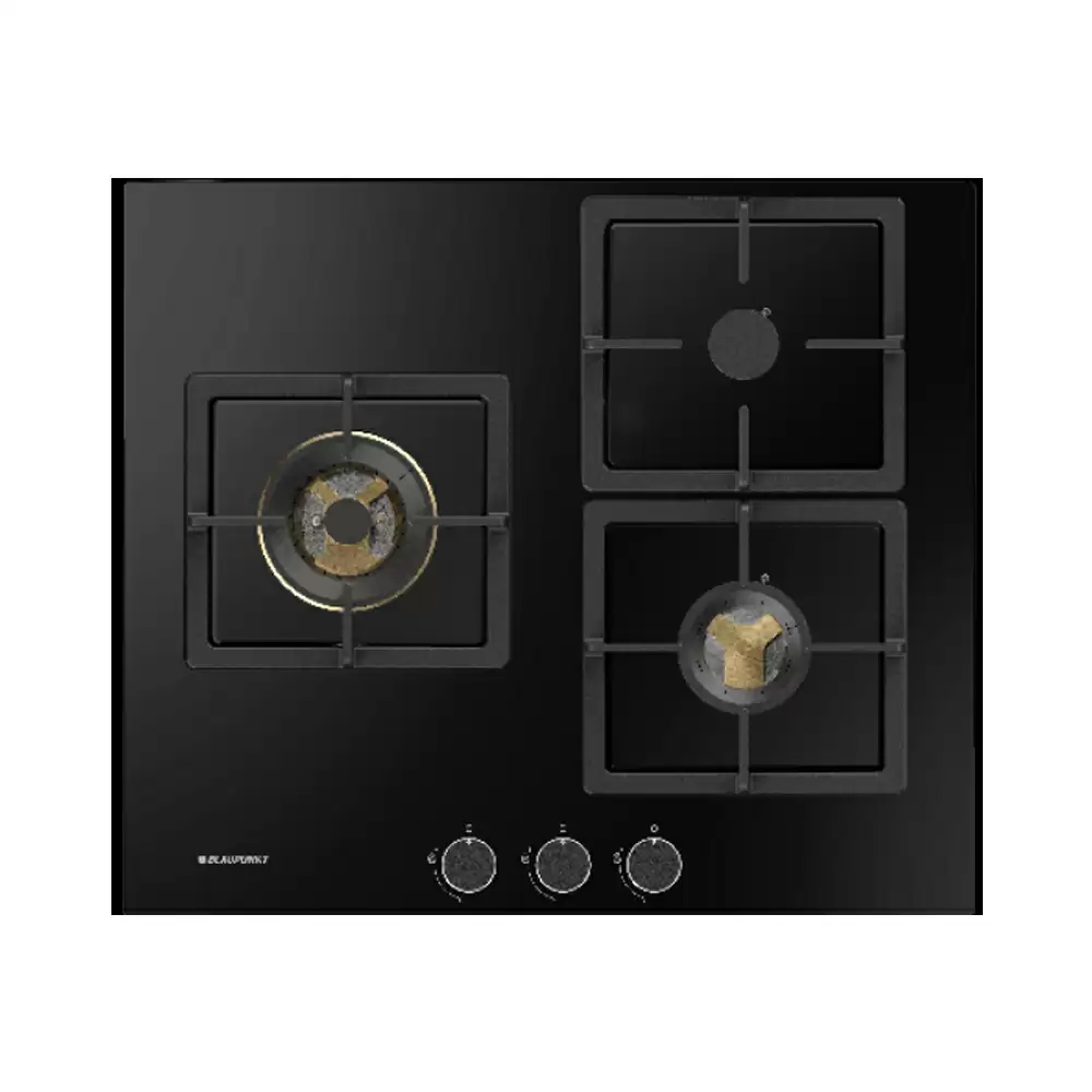 Hettich 5GH 65BB390 59 cm 3 Brass Burner Auto Ignition Glass Top Built-in Hob - Black (2 Year Warranty)