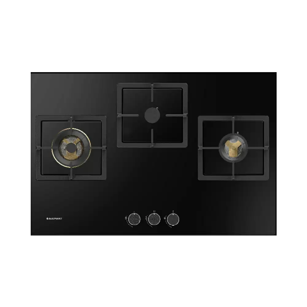 Hettich 5GH 75BB390 77 cm 3 Brass Burner Auto Ignition Glass Top Built-in Hob - Black (2 Year Warranty)