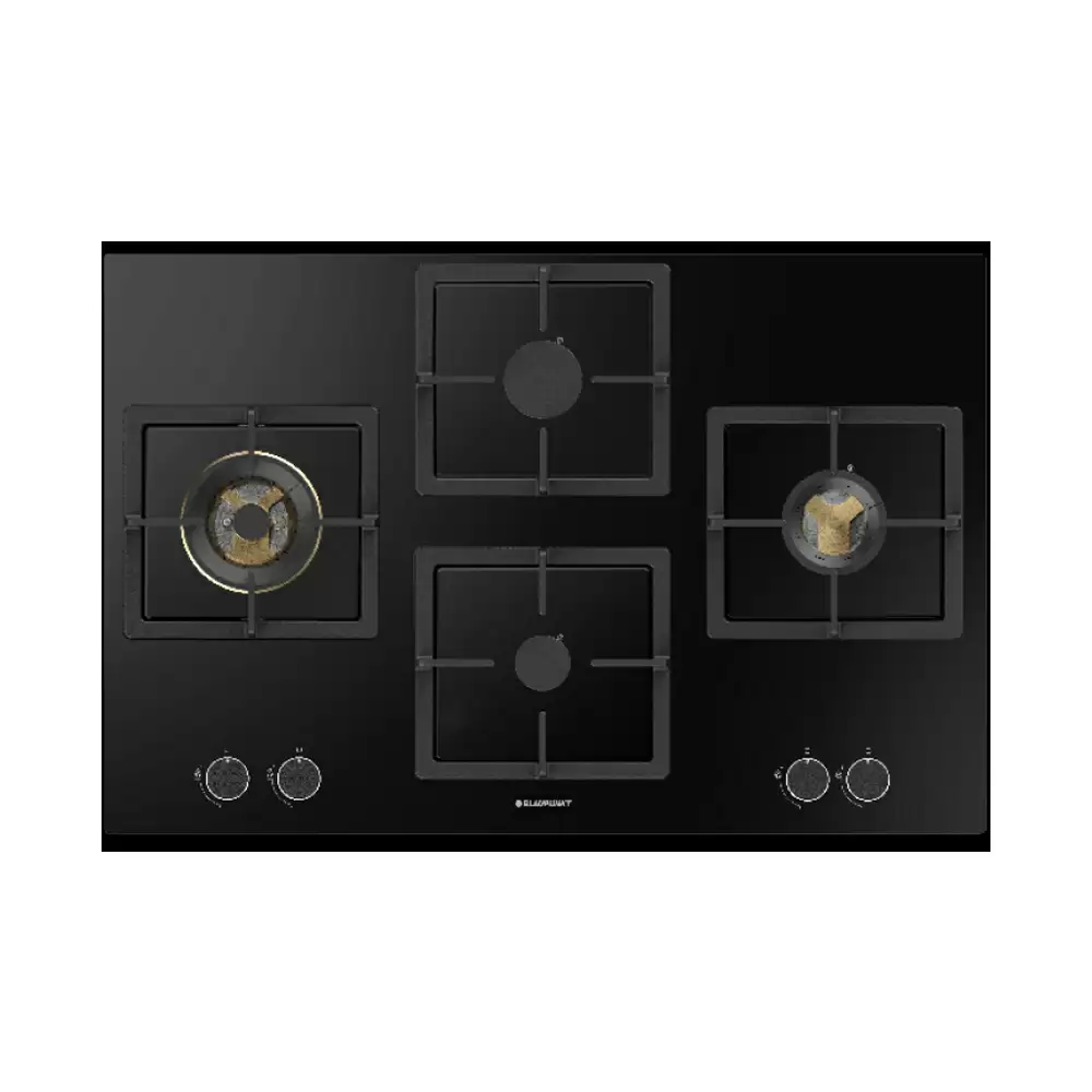 Hettich 5GH 75BB490 77 cm 4 Brass Burner Auto Ignition Glass Top Built-in Hob - Black (2 Year Warranty)