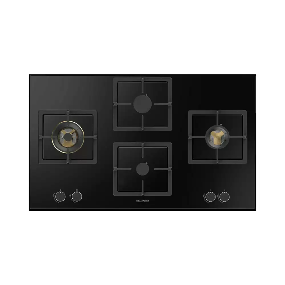 Hettich 5GH 85BB490 86 cm 4 Brass Burner Auto Ignition Glass Top Built-in Hob - Black (2 Year Warranty)