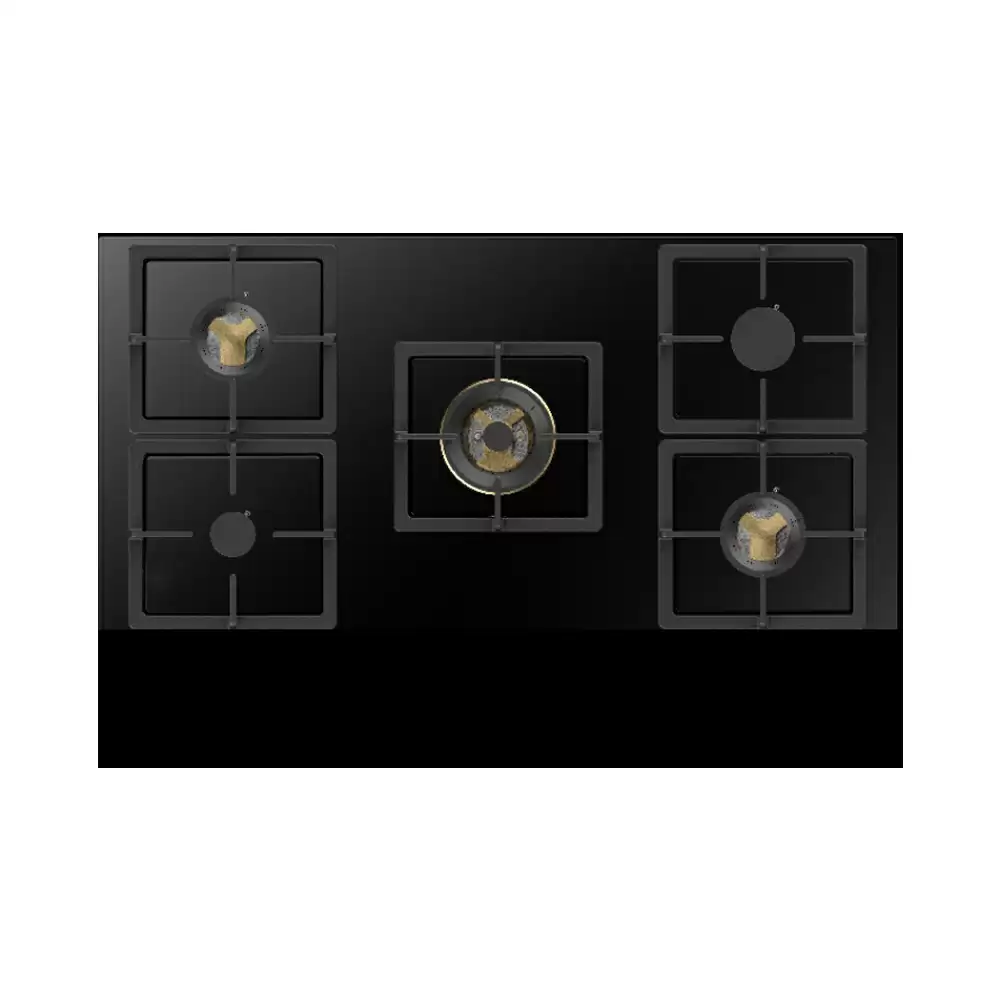 Hettich 5GH 85BB590 86 cm 5 Brass Burner Auto Ignition Glass Top Built-in Hob - Black (2 Year Warranty)