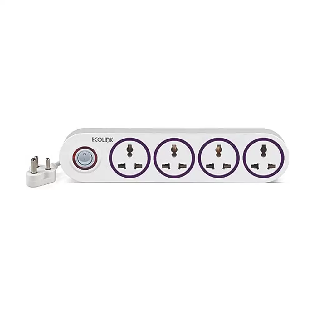 EcoLink Guardian Chief Spike & Surge Guard 6 Amp Extension Board With 4 Sockets & Individual Switch, White - 913715174301