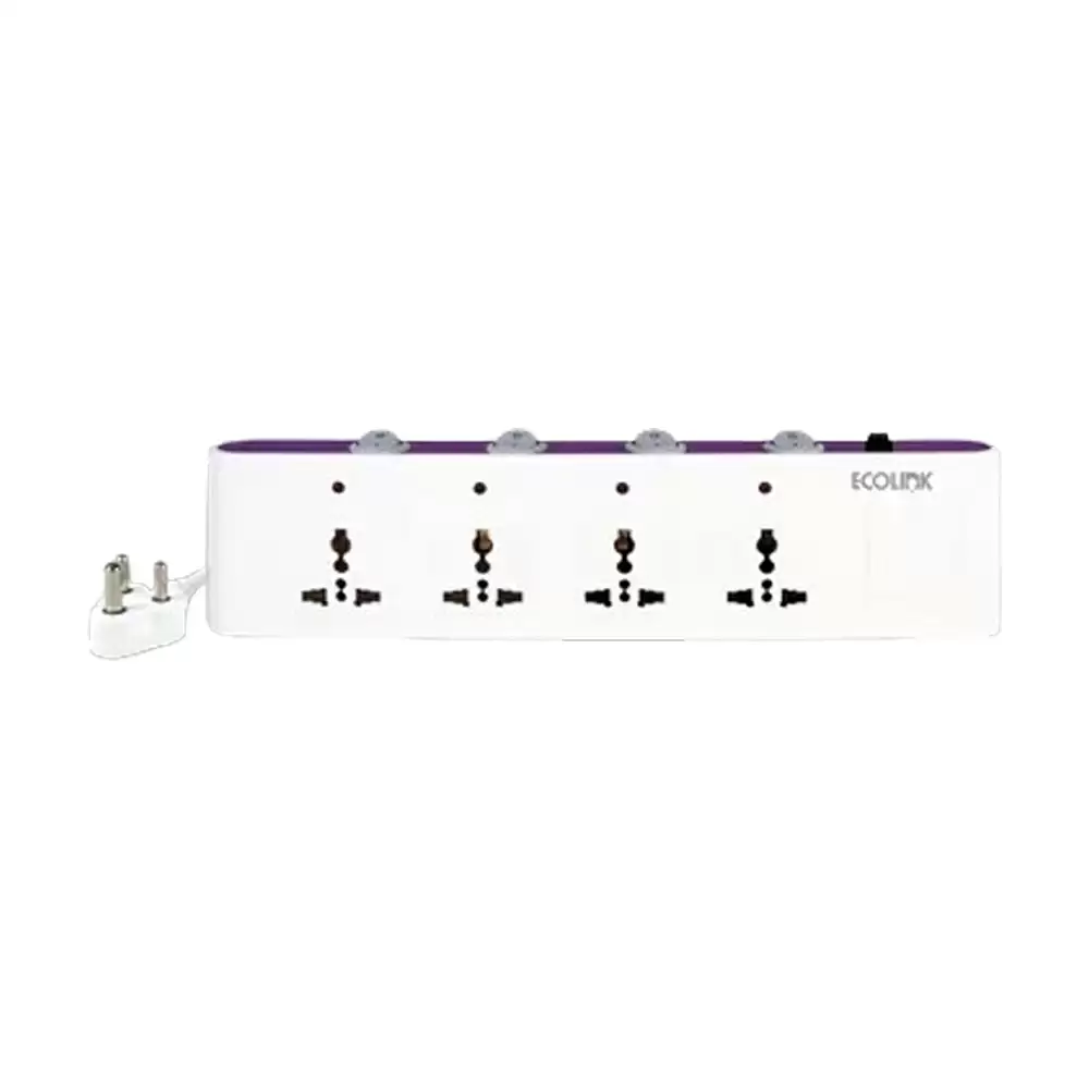 EcoLink Guardian Liberty Spike Guard 6 Amp Extension Board With 4 Sockets & Individual Switch, White - 913715174401