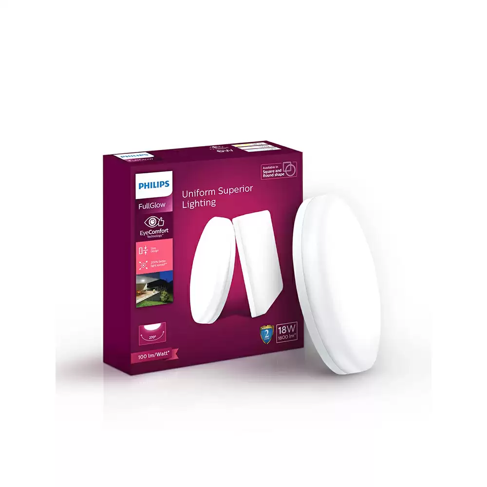 Philips Full Glow 18 Watt Rimless Round LED Surface Downlighter, Warm White - 929003094101