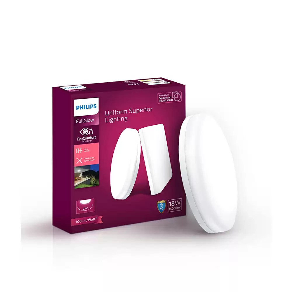 Philips Full Glow 18 Watt Round LED Surface Downlighter, Natural White - 929003094201