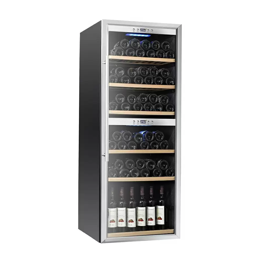 Carysil CW-120 Dual Zone Touch Control Free Standing Wine Cooler (120 Bottle Capacity) - Black & Silver