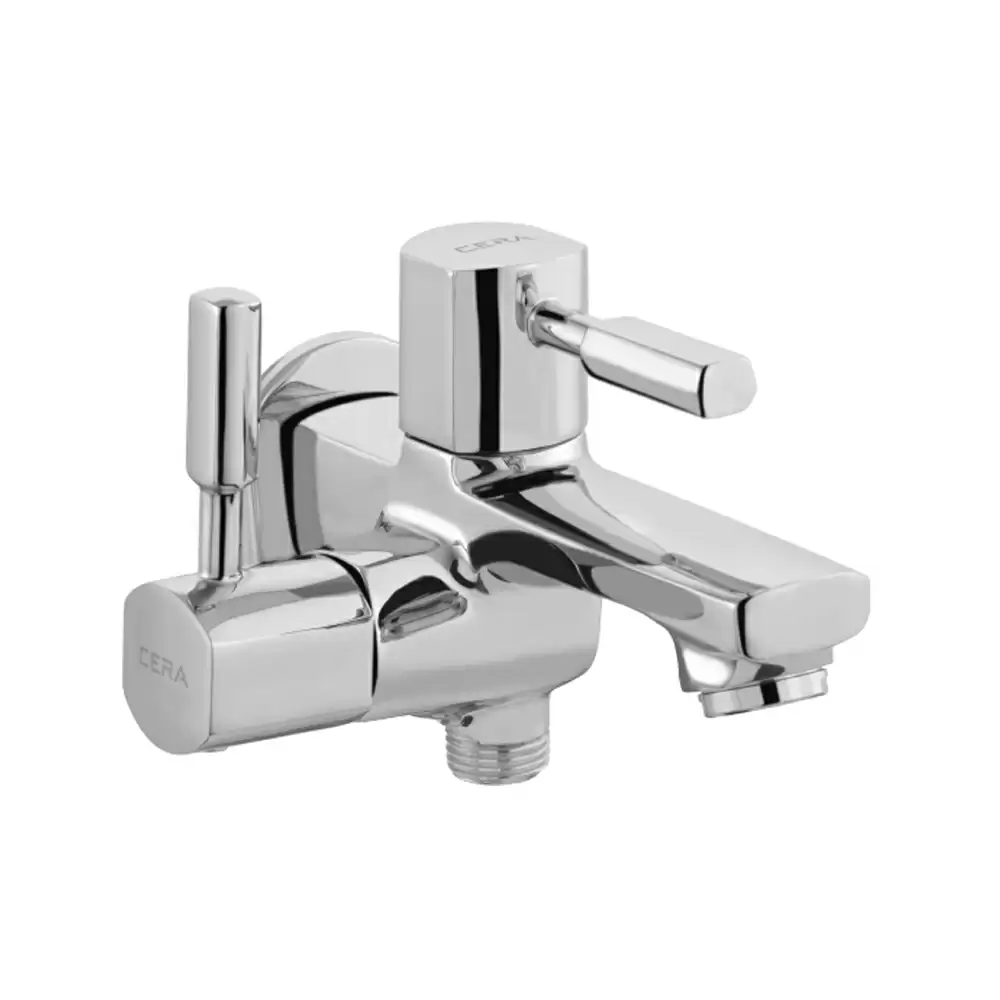 Cera Gayle Brass Two Way Bib Cock Tap With Side Handle, Wall Flange & Aerator - Chrome Finish