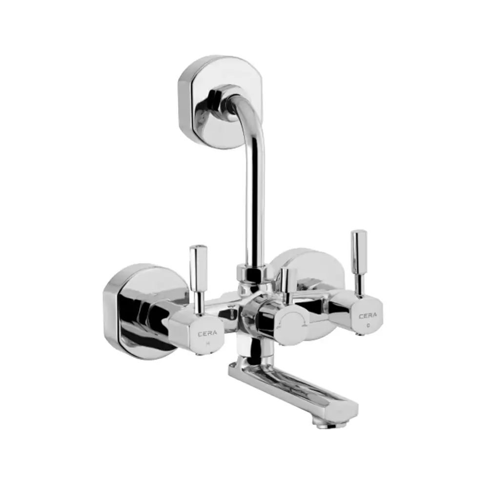 Cera Gayle Brass Wall Mixer With Bend Pipe For Overhead Shower - Chrome Finish