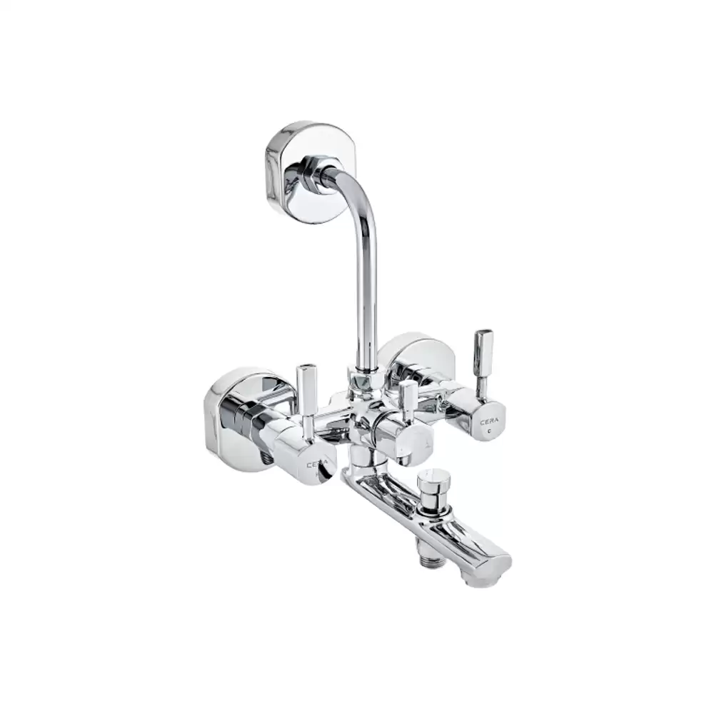 Cera Gayle Brass Wall Mixer (3 In 1) With Arrangement For Both Telephonic Hand Shower & Overhead Shower With Bend Pipe - Chrome Finish