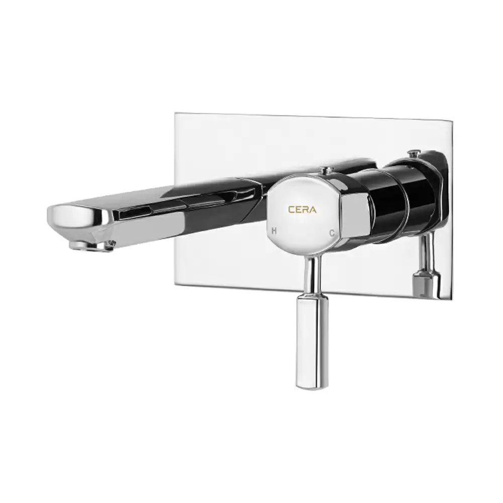 Cera Gayle Brass Wall Mounted Single Lever Basin Mixer With 2 mm Sheet Flange Consisting Of Exposed Part & Concealed Part - Chrome Finish