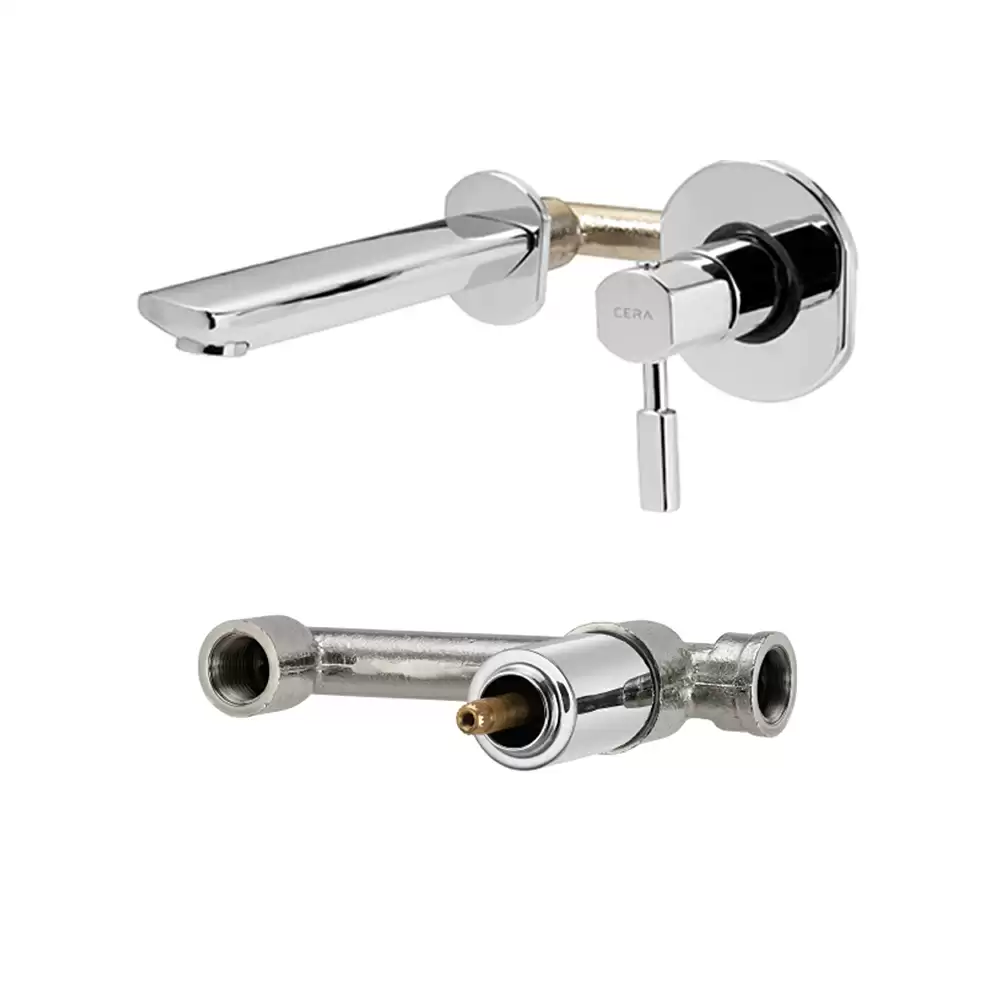 Cera Gayle Brass Wall Mounted Basin Spout & Operating Lever Consisting Of Exposed Part & Concealed Part - Chrome Finish