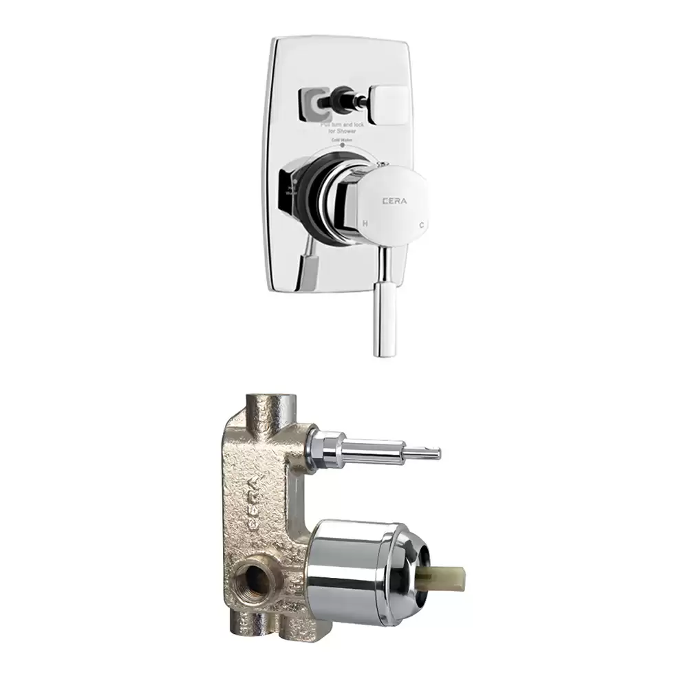 Cera Gayle Brass Five Way (3 Inlets + 2 Outlets) Single Lever Concealed Diverter - Chrome Finish