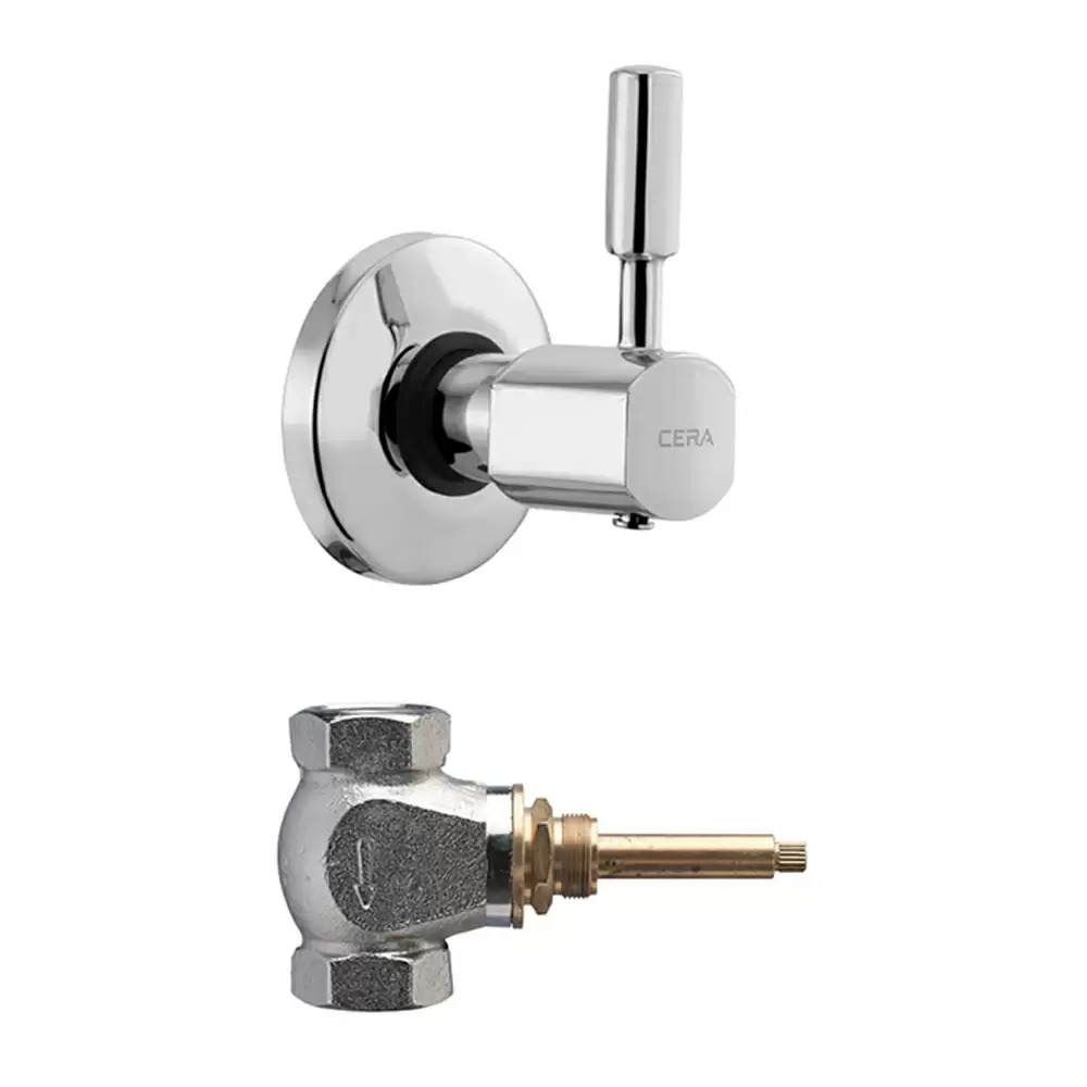 Cera Gayle Brass Flush Cock Consisting Of Exposed Part (Lever, Cartridge Sleeve, Flange) & Concealed Part - Chrome Finish