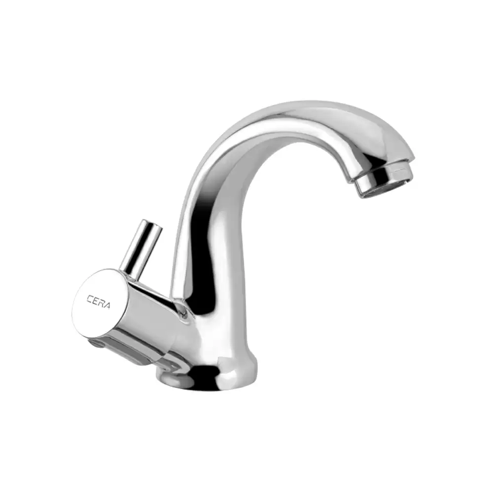 Cera Garnet Brass Pillar Cock Tap With Left Swan Neck Spout & Aerator - Silver