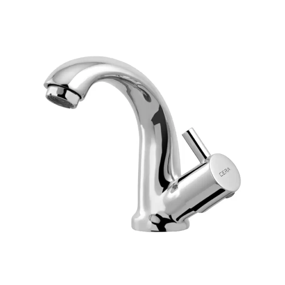 Cera Garnet Brass Pillar Cock Tap With Right Swan Neck Spout & Aerator - Silver