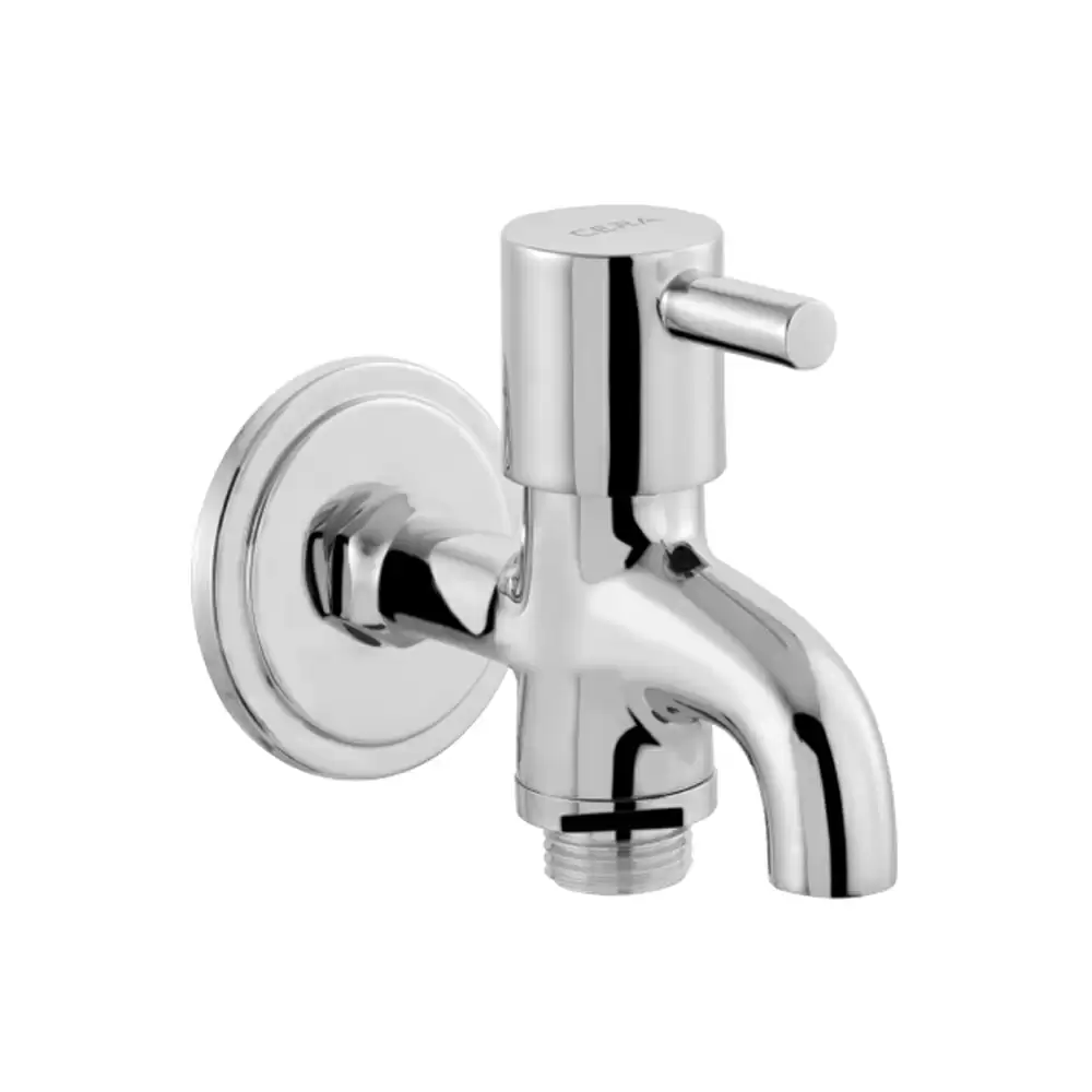 Cera Garnet Brass Two Way Bib Cock Tap With Single Handle & Wall Flange - Chrome Finish