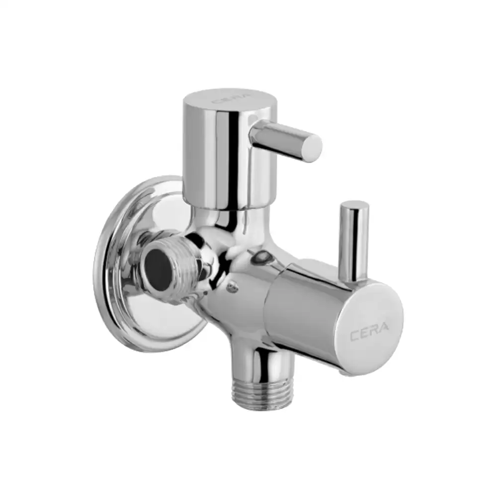 Cera Garnet Brass Two Way Angle Cock With Wall Flange - Chrome Finish