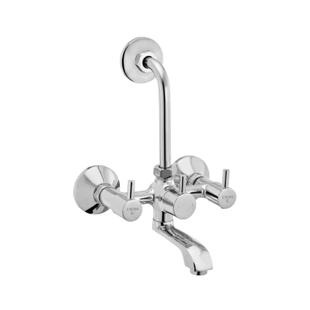 Cera Garnet Brass Wall Mixer With Bend Pipe For Overhead Shower - Chrome Finish