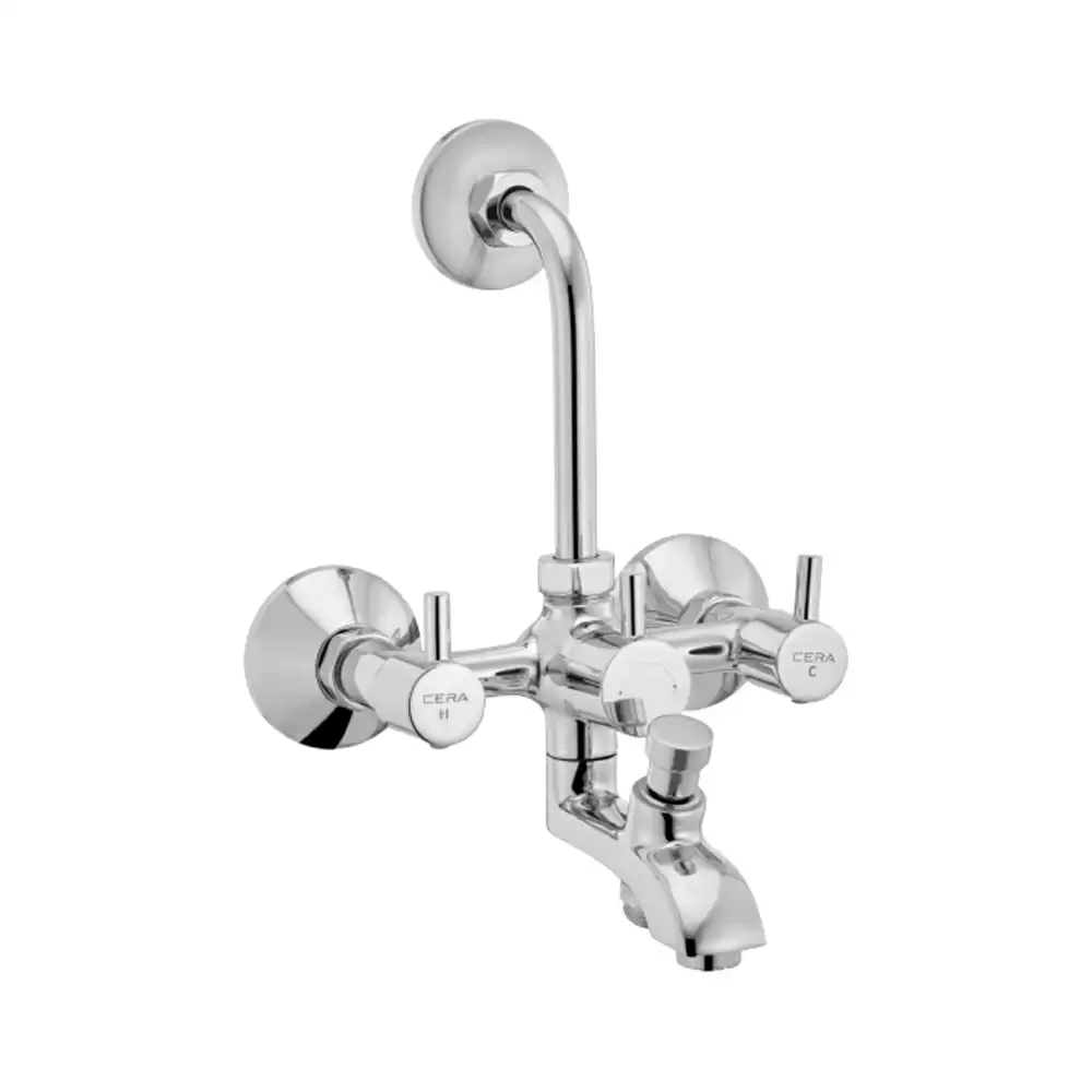 Cera Garnet Stainless Steel Wall Mixer 3 In 1 With Arrangement For Both Telephonic Hand Shower & Overhead Shower With Bend Pipe - Silver