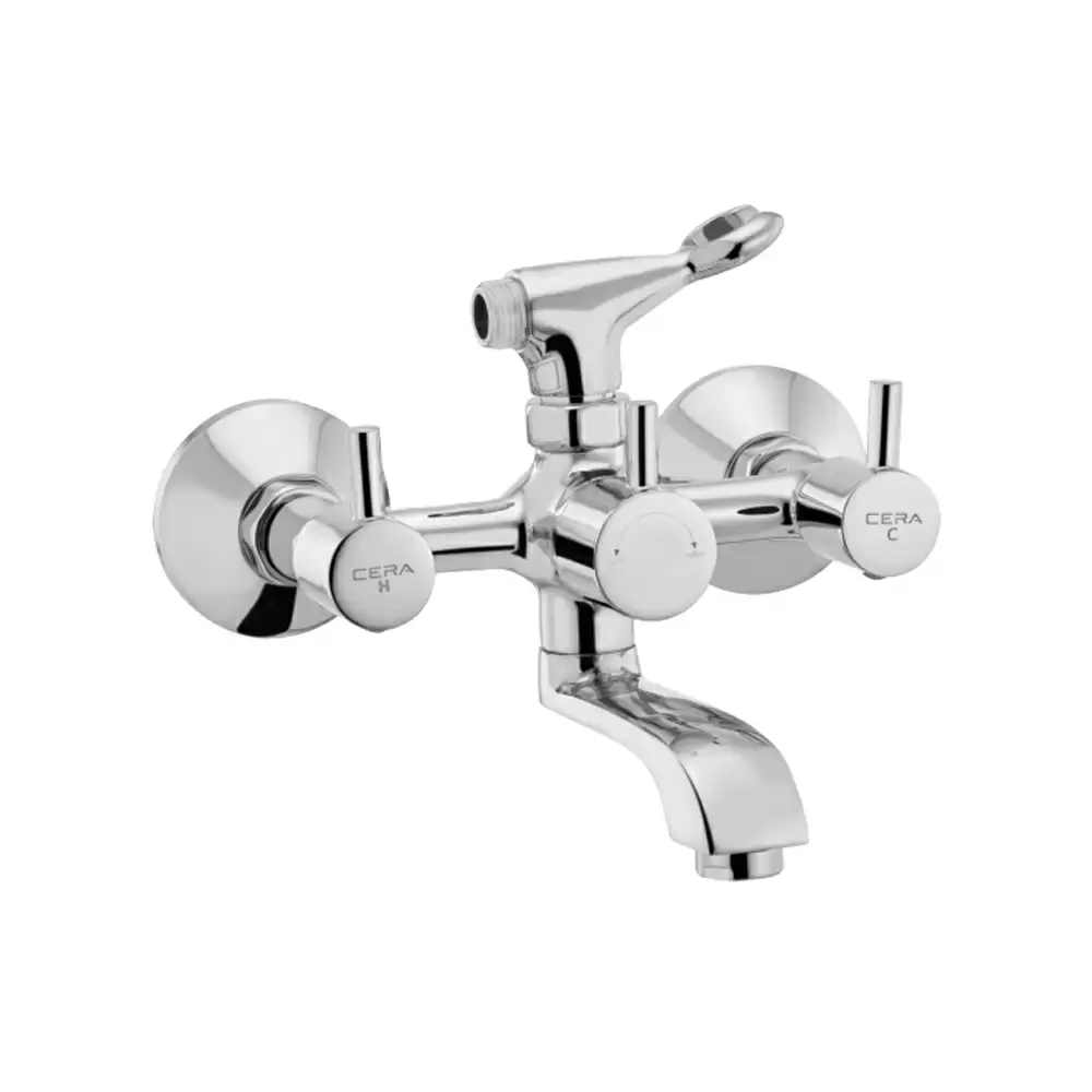 Cera Garnet Brass Wall Mixer With Telephonic Shower Arrangement - Chrome Finish