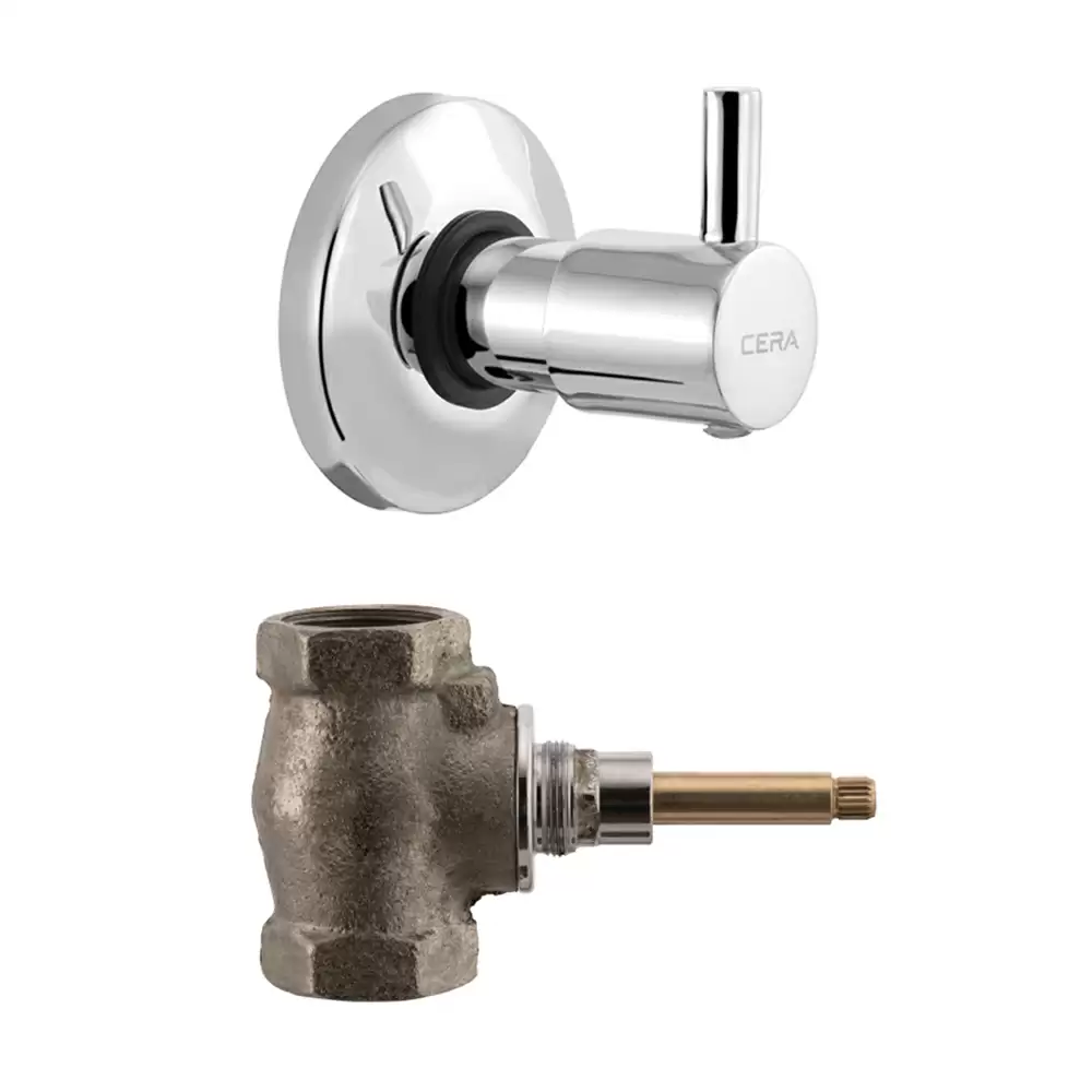 Cera Garnet Brass Flush Cock Consisting Of Exposed Part Lever, Cartridge Sleeve, Flange & Concealed Part - Chrome Finish