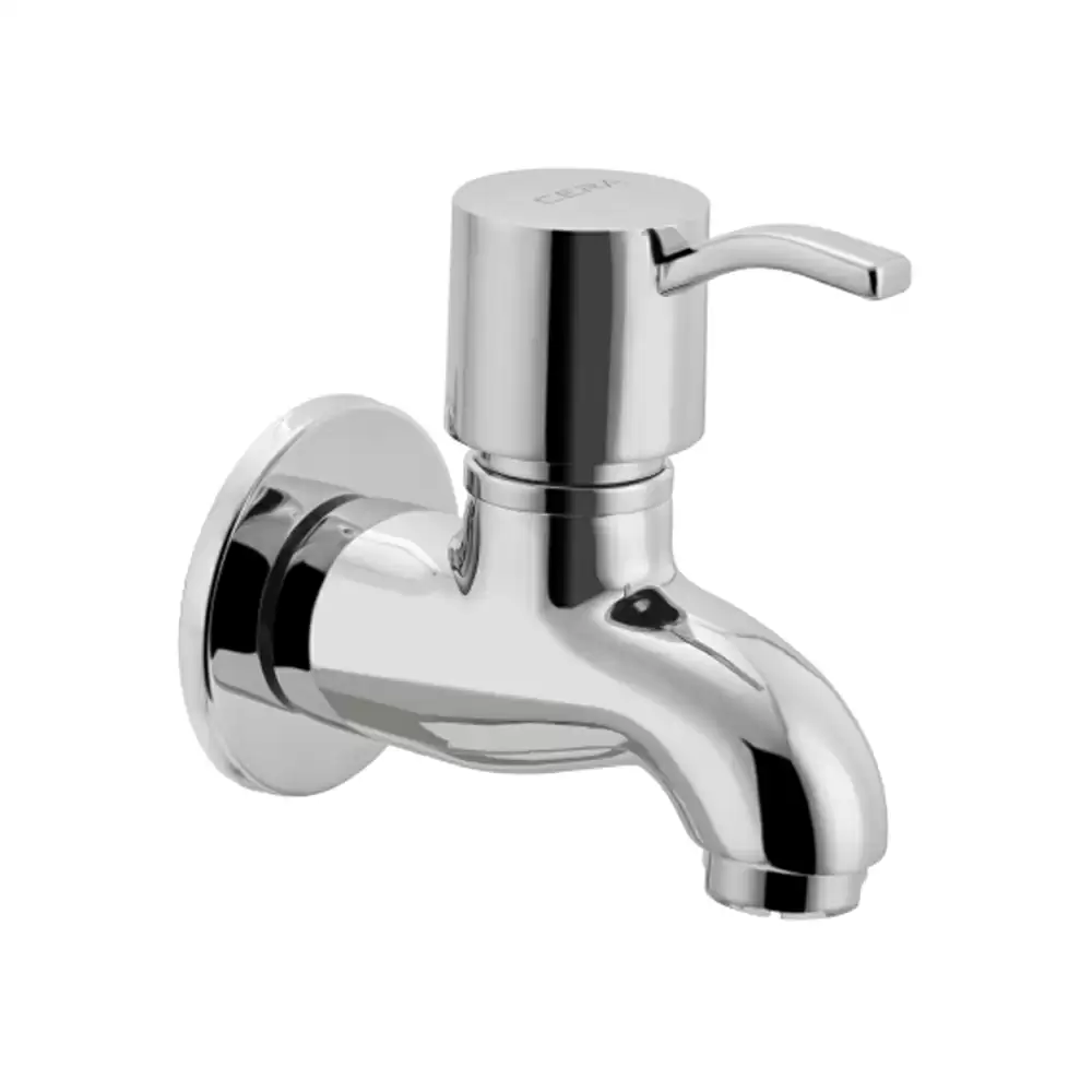 Cera Crayon Brass Bib Cock Tap With Wall Flange & Aerator - Chrome Finish