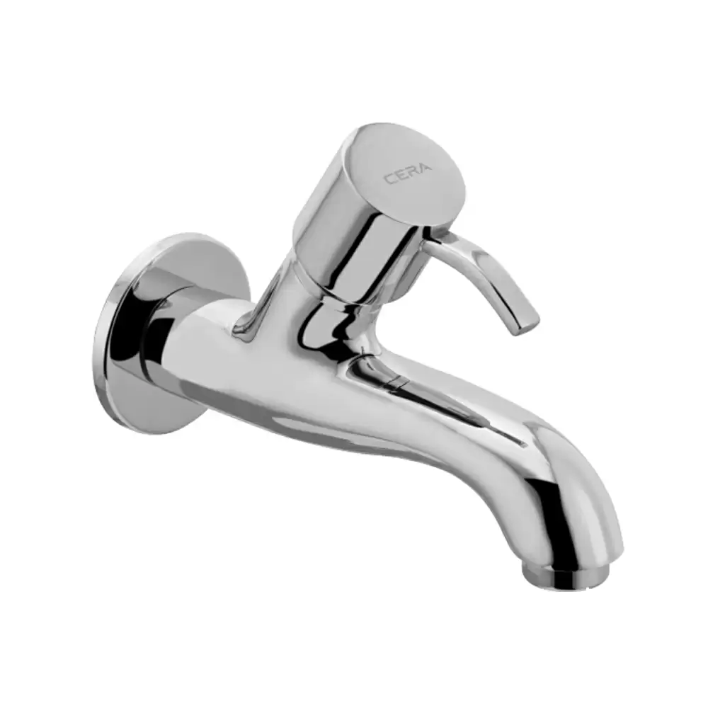 Cera Crayon Brass Long Nose Bib Cock Tap With Wall Flange & Aerator - Chrome Finish