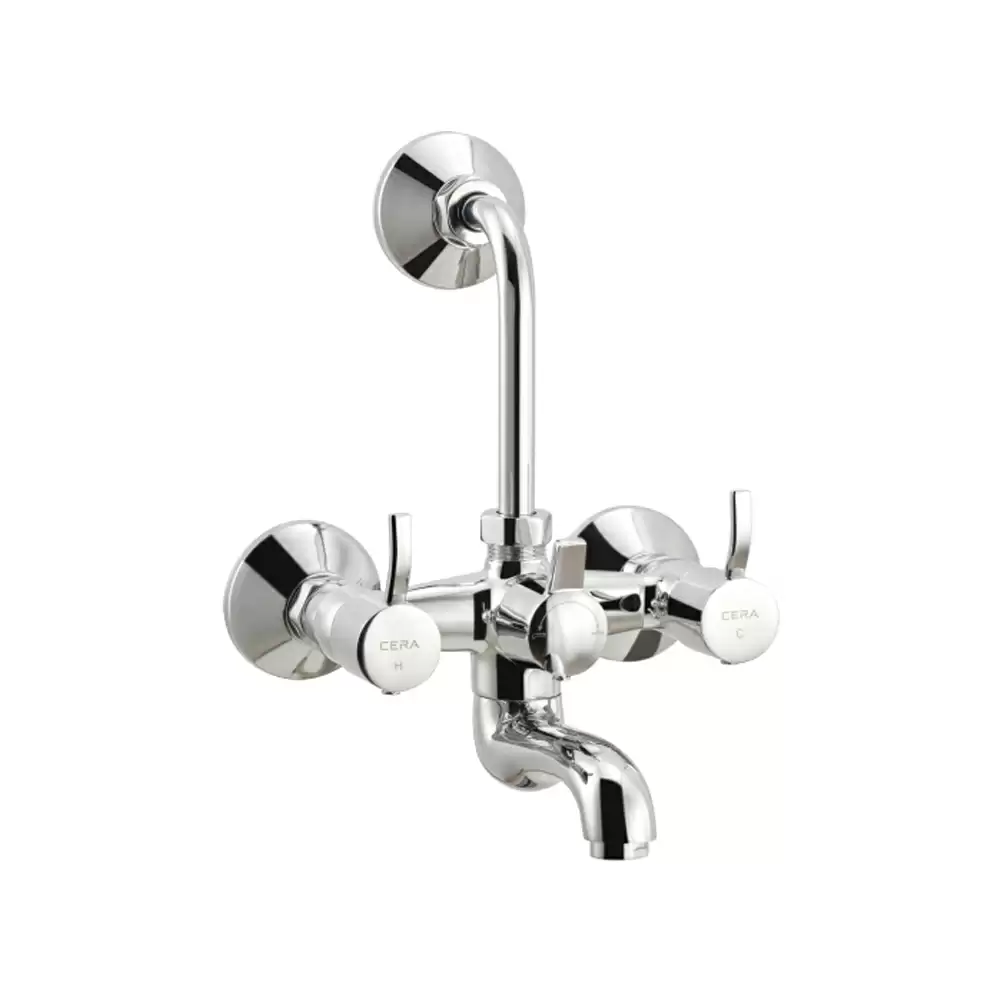 Cera Crayon Brass Wall Mixer With Bend Pipe For Overhead Shower With Built-In Non Return Valve - Chrome Finish