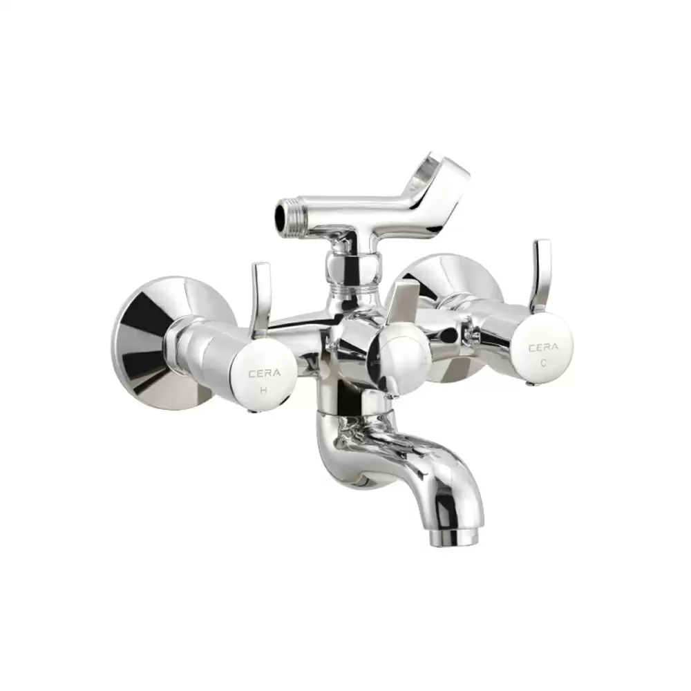 Cera Crayon Brass Wall Mixer With Telephonic Shower Arrangement - Chrome Finish