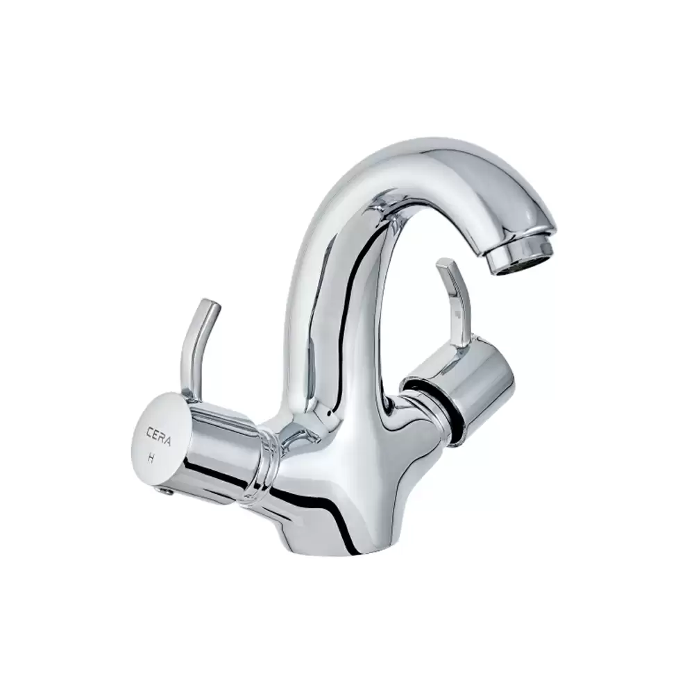 Cera Crayon Brass Central Hole Basin Mixer With 450 mm Braided Connection Pipe (Without Pop-Up) - Chrome Finish