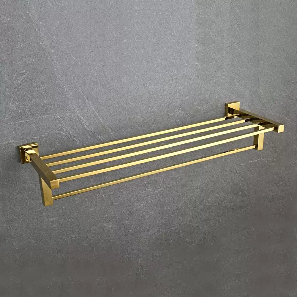 AceLine Aqua Brass 600 mm Square Towel Rack - PVD Gold