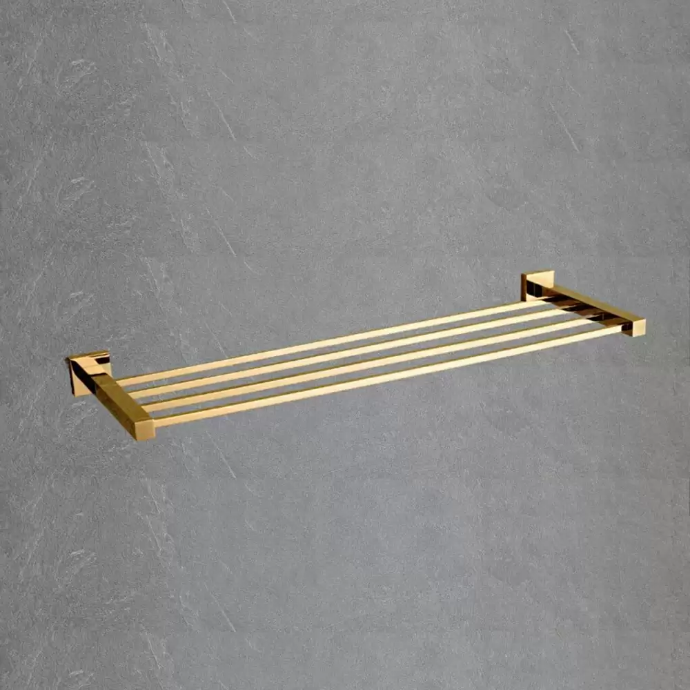 AceLine Aqua Brass 600 mm Square Towel Rack Plus - PVD Gold