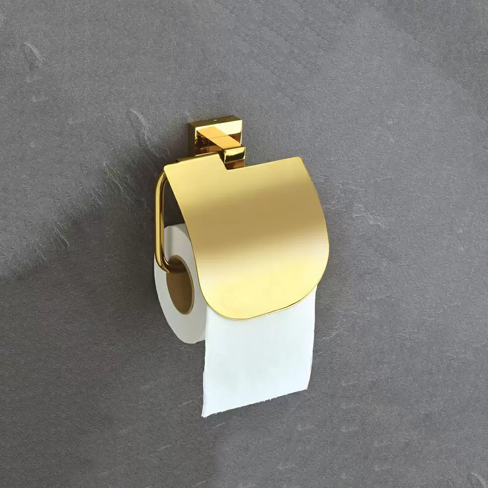 AceLine Aqua Square Brass Toilet Paper Holder - PVD Gold