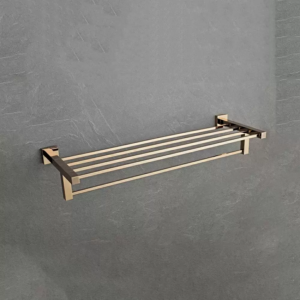 AceLine Aqua Brass 600 mm Square Towel Rack Plus - PVD Rose Gold