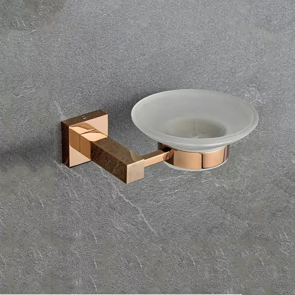 AceLine Aqua Square Brass Soap Dish with Frosted Glass - PVD Rose Gold