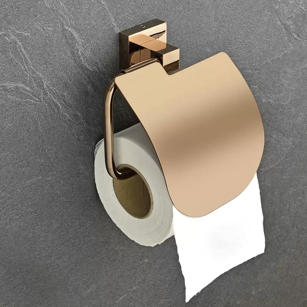 AceLine Aqua Square Brass Toilet Paper Holder - PVD Rose Gold