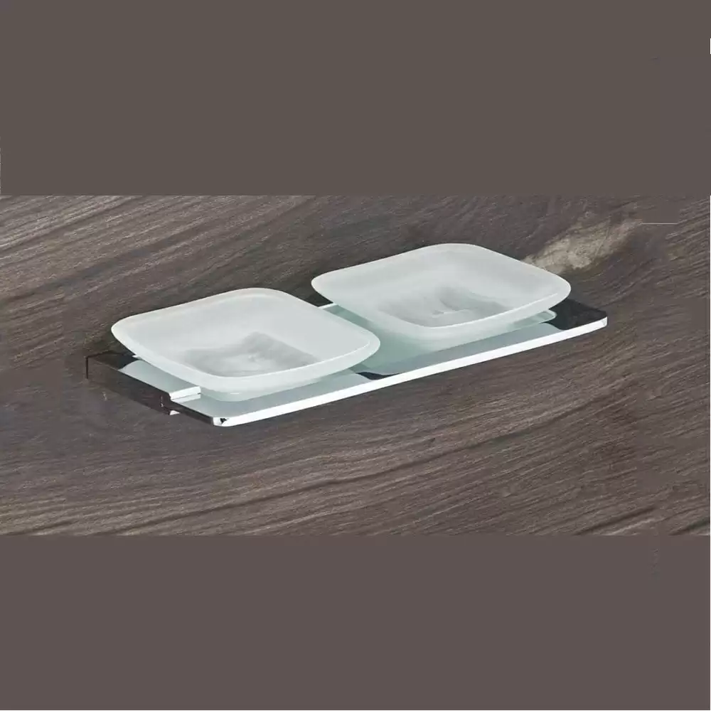 AceLine Lama Solid Brass Bathroom Double Soap Dish - Chrome Plated