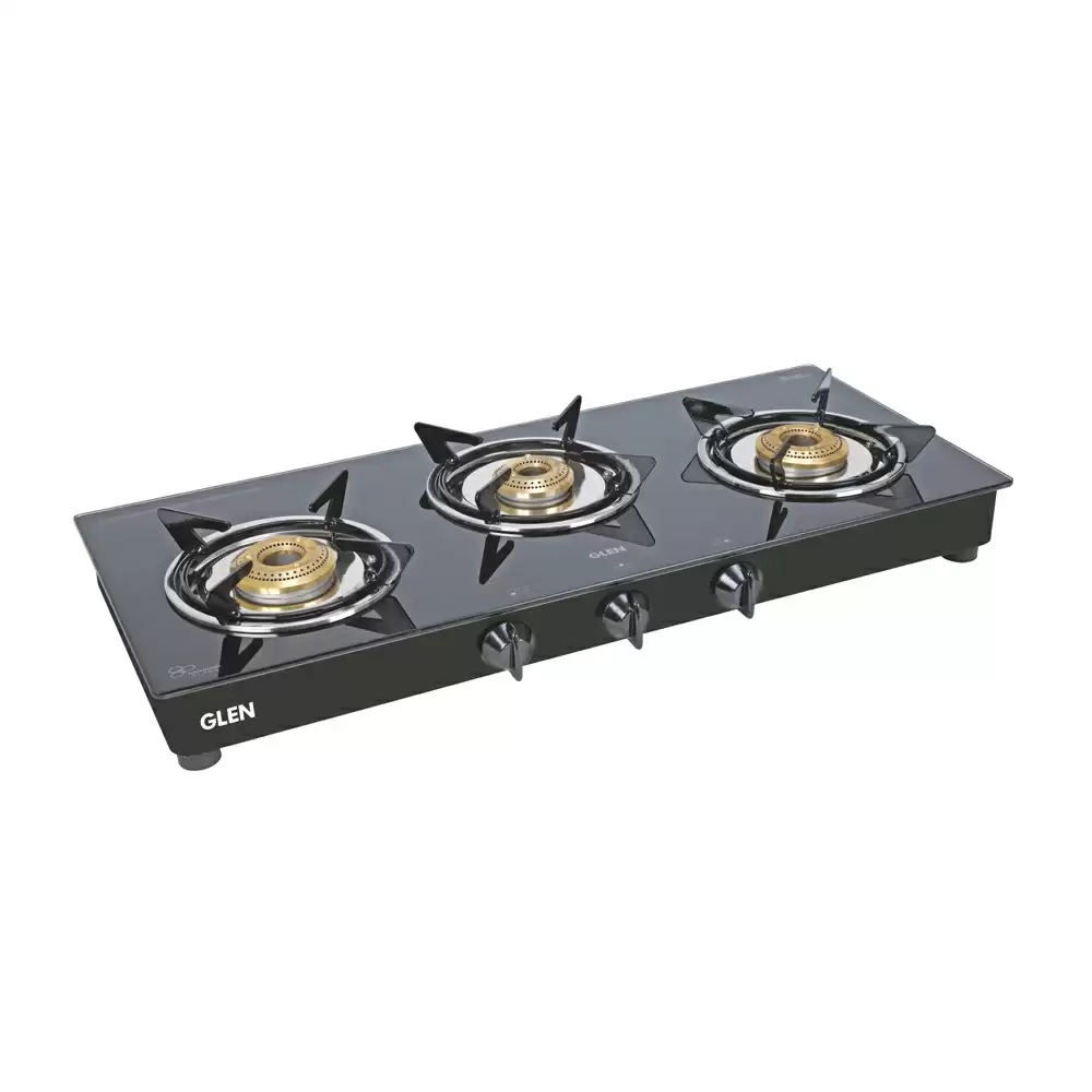 Glen CT 1030 GT Junior BB 71 cm 3 Brass Burner Manual Ignition Cooktop - Black (2 Years Warranty)