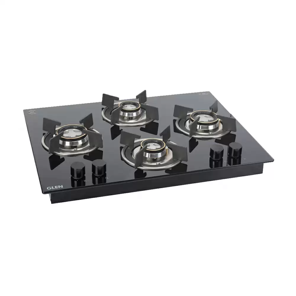 Glen 1065 X RO HT DB 65 cm 4 Brass Burner Auto Ignition Glass Top Built-in Hob - Black (2 Years Warranty)