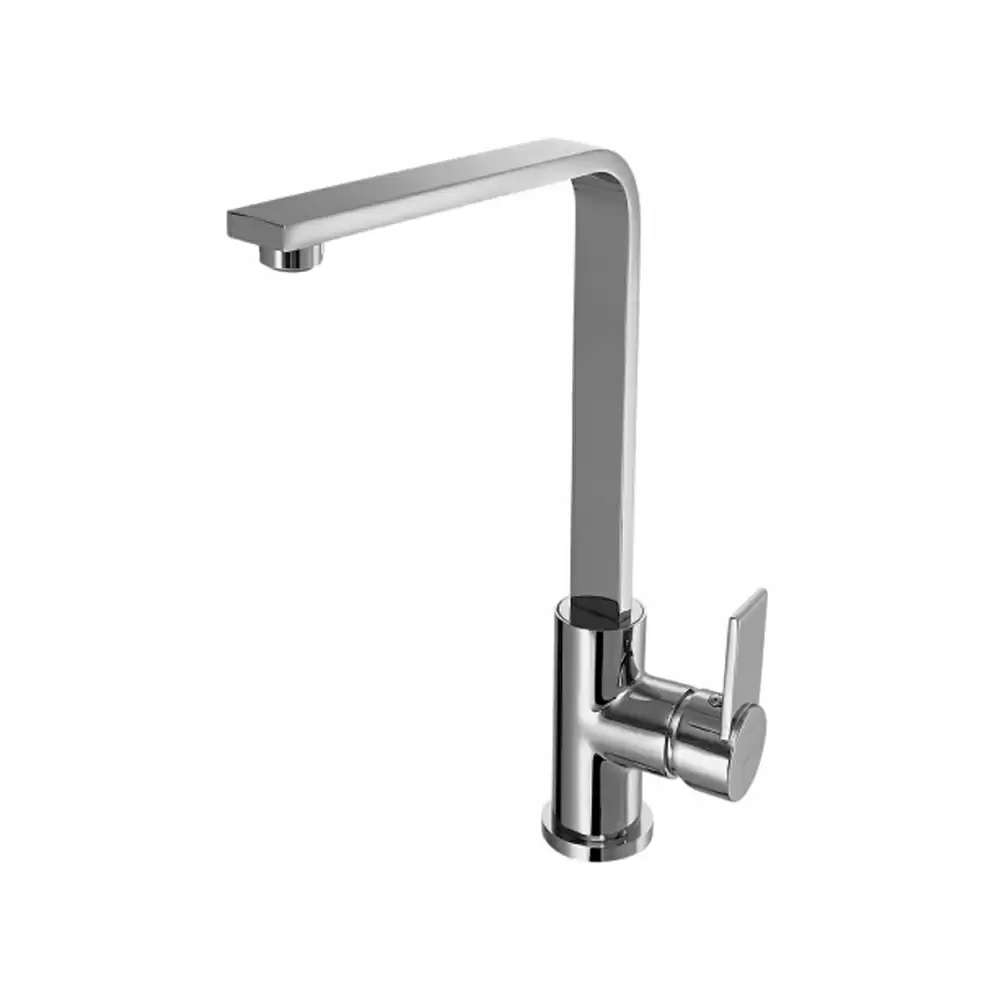 Aquini Adele Deck Mounted Single Lever Sink Mixer With Side Operated High Swivel Spout With 450 mm Long Flexible Connectors - Chrome Finish