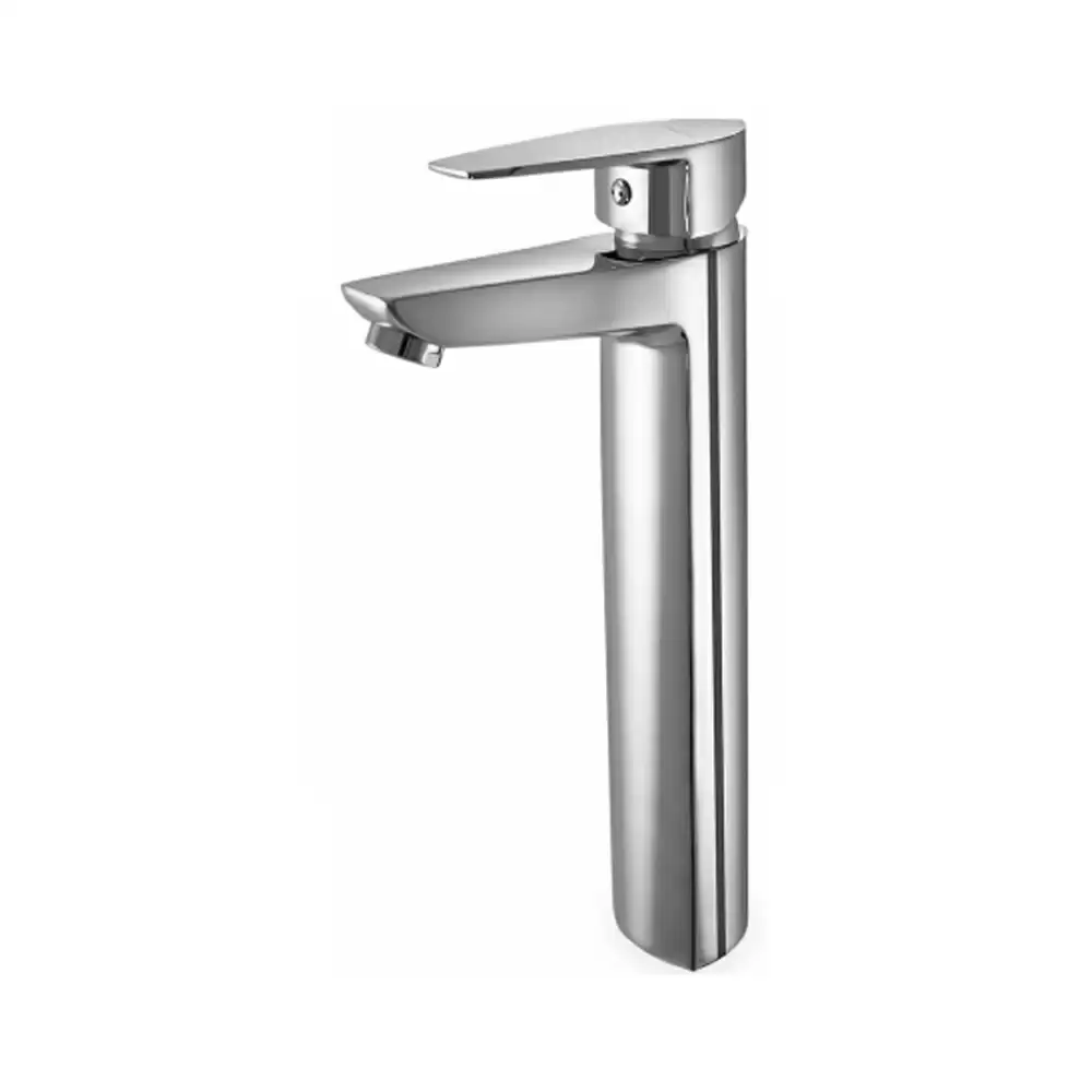 Aquini Amore High Neck Single Lever Basin Mixer with 450 mm Long Flexible Connectors - Chrome Finish