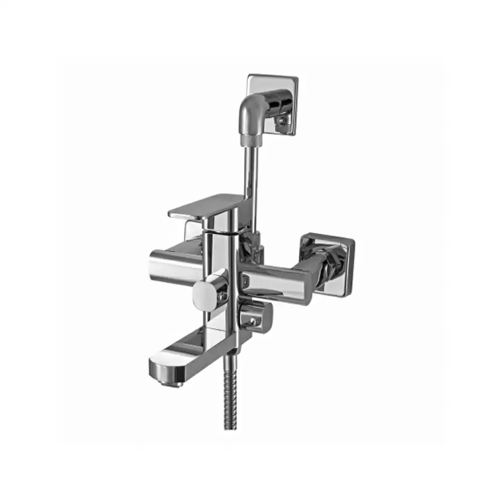 Aquini Arrigo Single Lever Wall Mixer 3-In-1 With Provision For Both Hand Shower & Overhead Shower - Chrome Finish