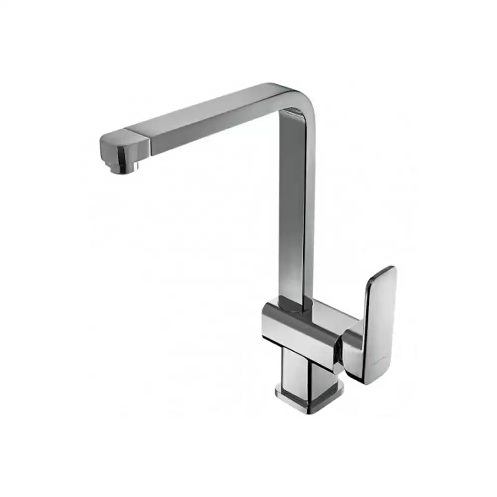 Aquini Arrigo Deck Mounted Single Lever Sink Mixer With High Swivel Spout Side Operated with 450 mm Long Flexible Connectors - Chrome Finish