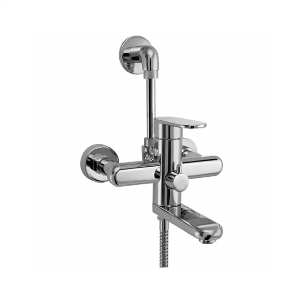 Aquini Azzuro Single Lever Wall Mixer 3-In-1 With Provision For Both Hand Shower & Overhead Shower - Chrome Finish