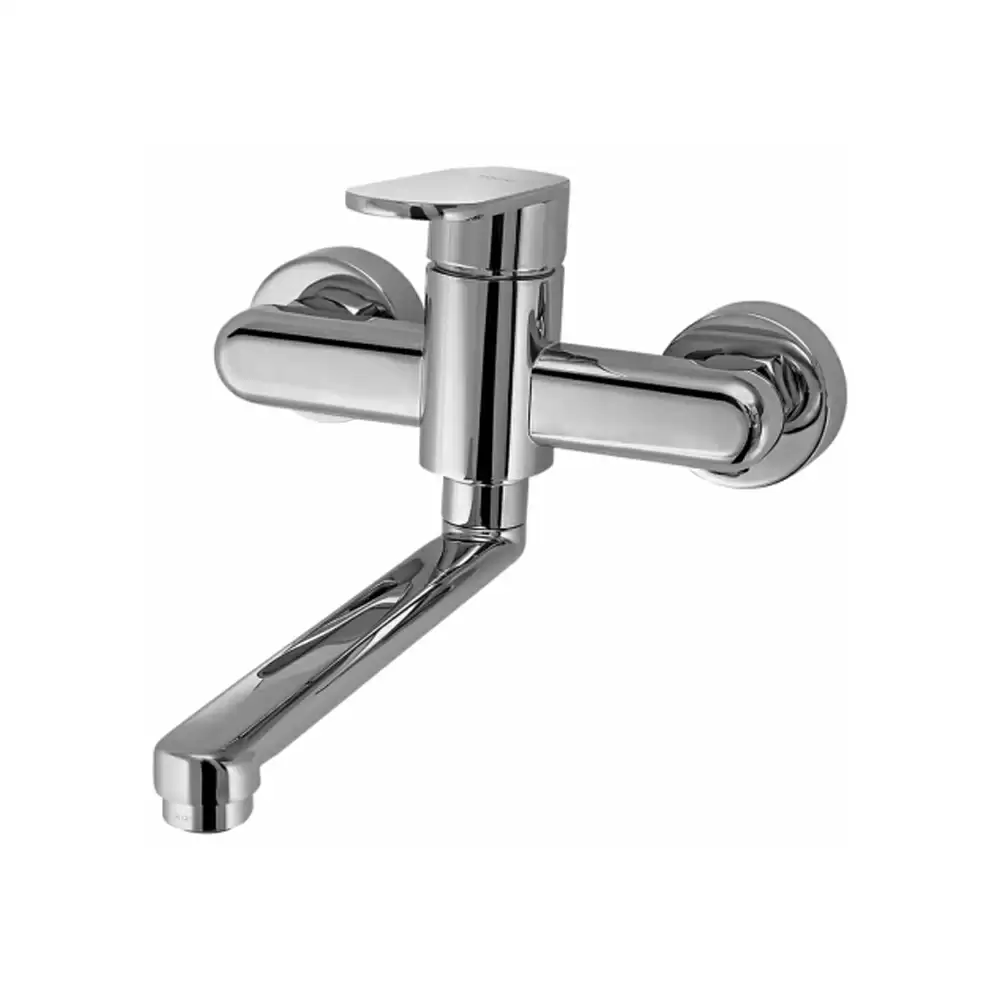 Aquini Azzuro Wall Mounted Single Lever Sink Mixer With Swivel Spout - Chrome Finish