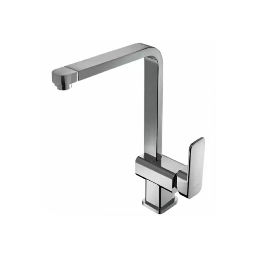 Aquini Azzuro Deck Mounted Single Lever Sink Mixer With Side Operated High Swivel Spout With 450 mm Long Flexible Connectors - Chrome Finish