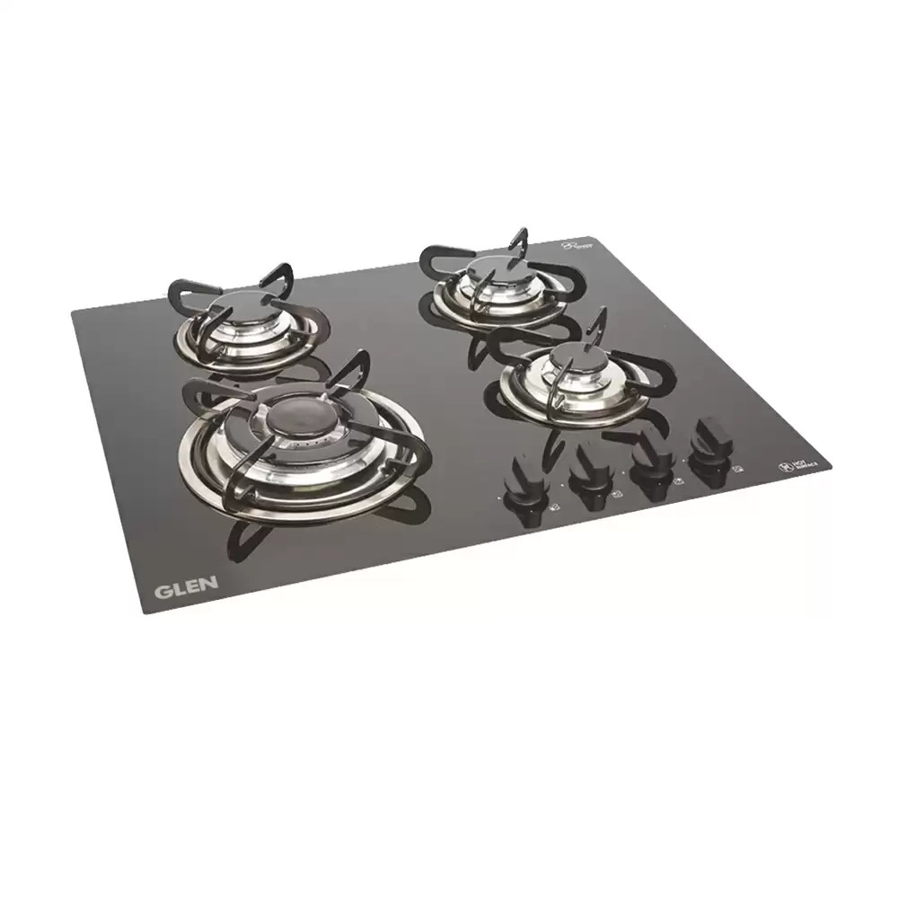 Glen BH 1065 TR 60 cm 4 Brass Burner Auto Ignition Glass Top Built-in Hob - Black (2 Years Warranty)