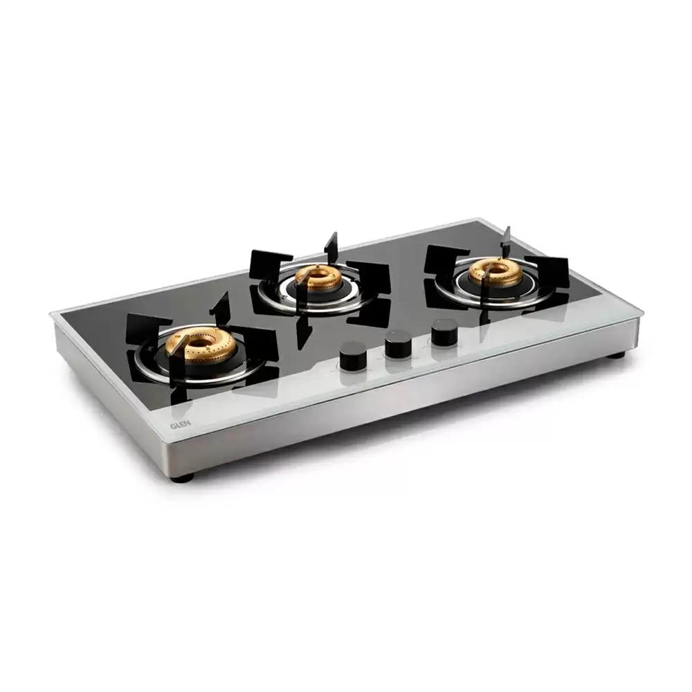 Glen BH 1073 FB 73 cm 3 Brass Burner Manual Ignition Hob - Black & Silver (2 Years Warranty)